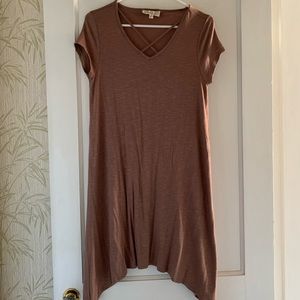 Brown slouchy dress with criss-cross neckline